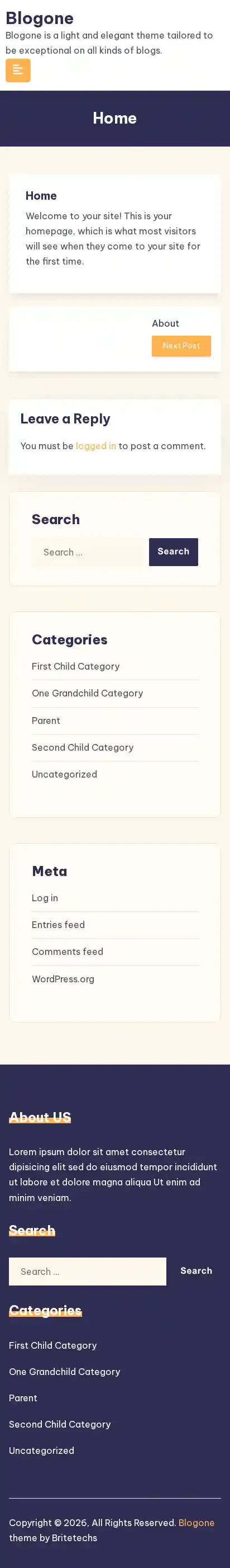 Blogone home page on mobile
