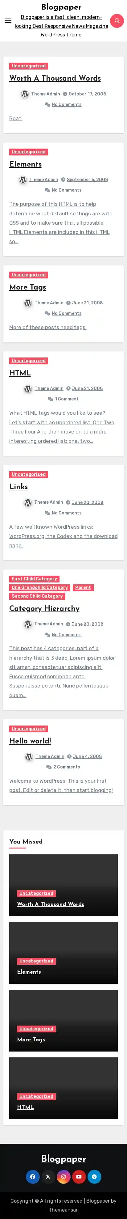 Blogpaper home page on mobile