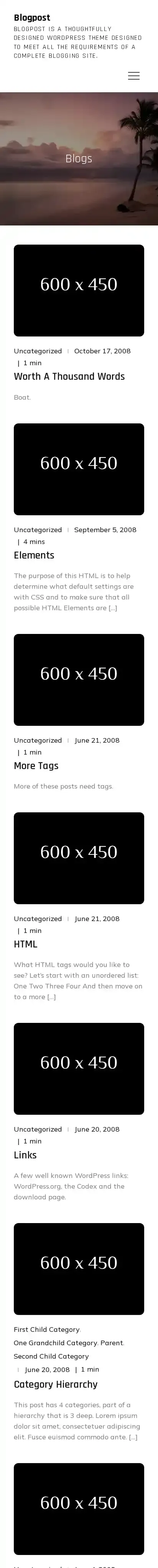Blogpost home page on mobile