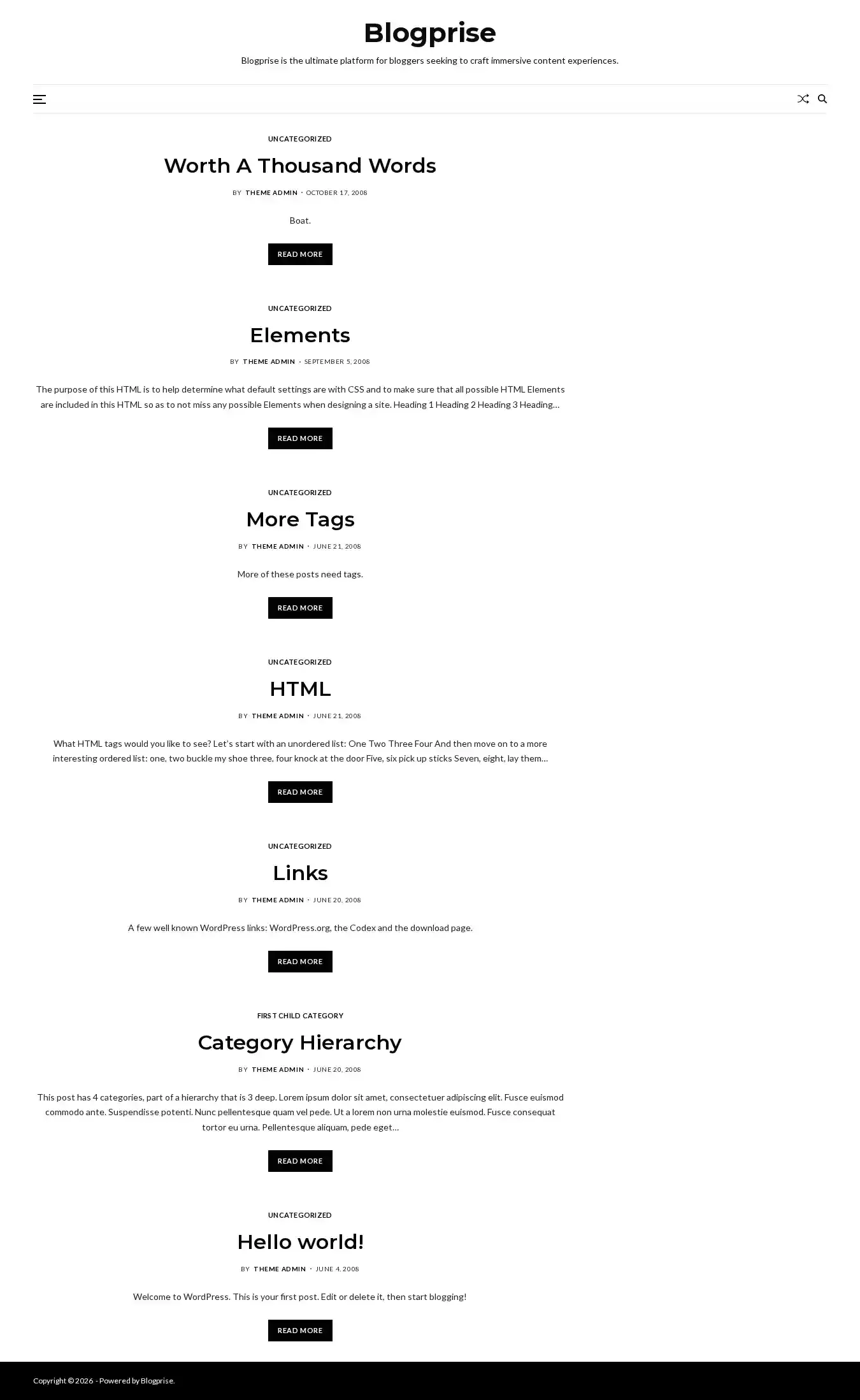 Blogprise home page on desktop