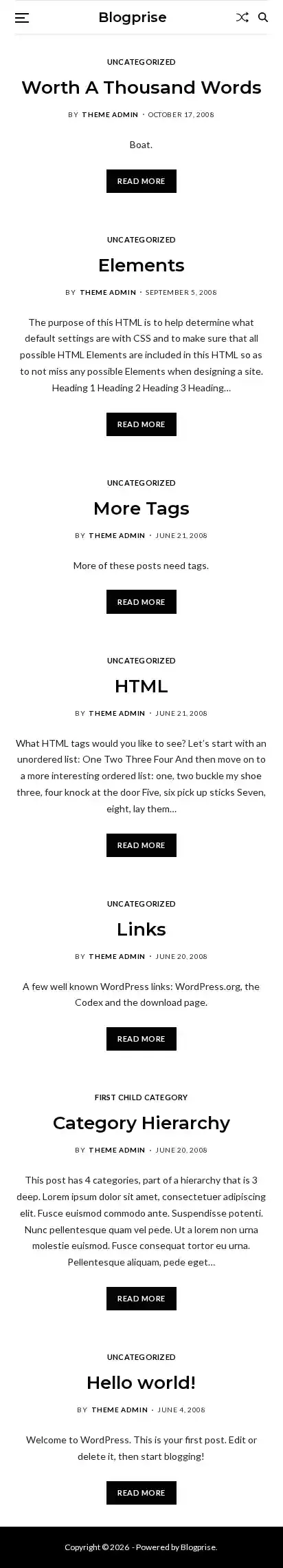 Blogprise home page on mobile