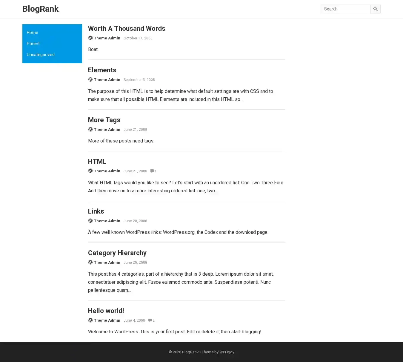 BlogRank home page on desktop