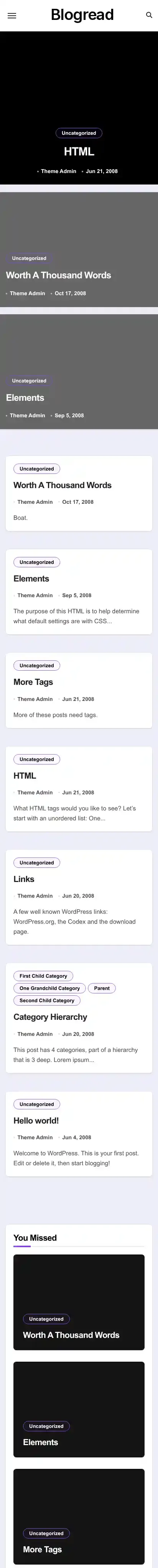 Blogread home page on mobile