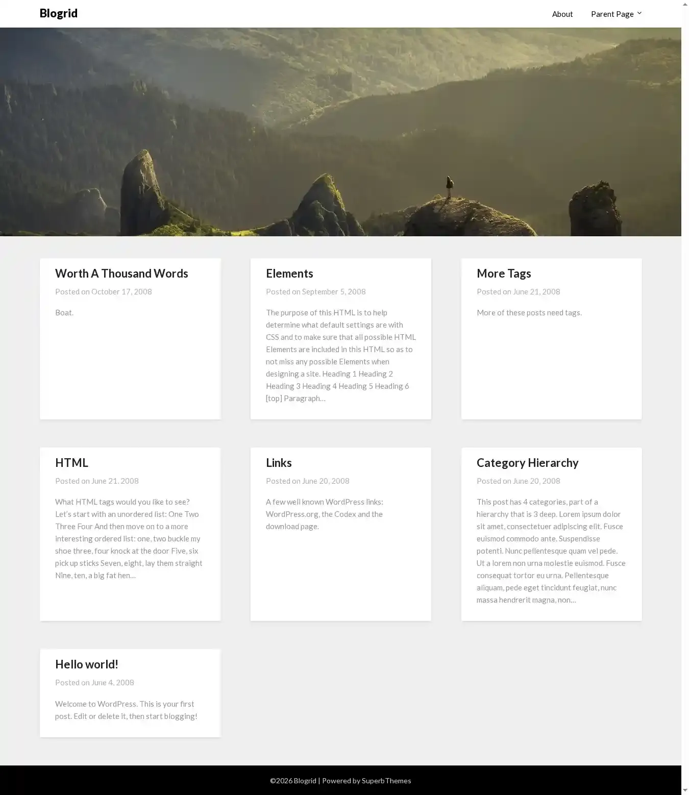 Blogrid home page on desktop