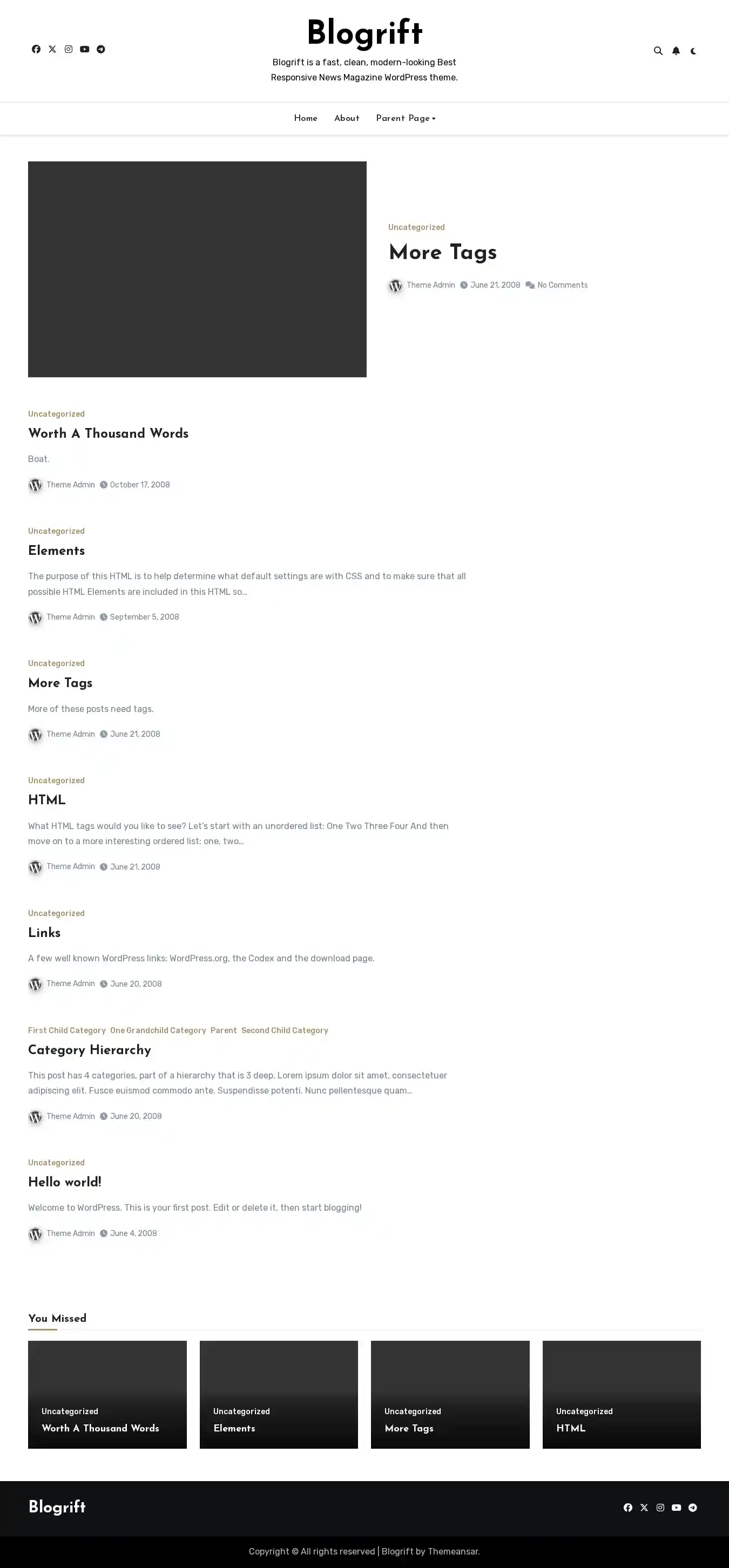 Blogrift home page on desktop