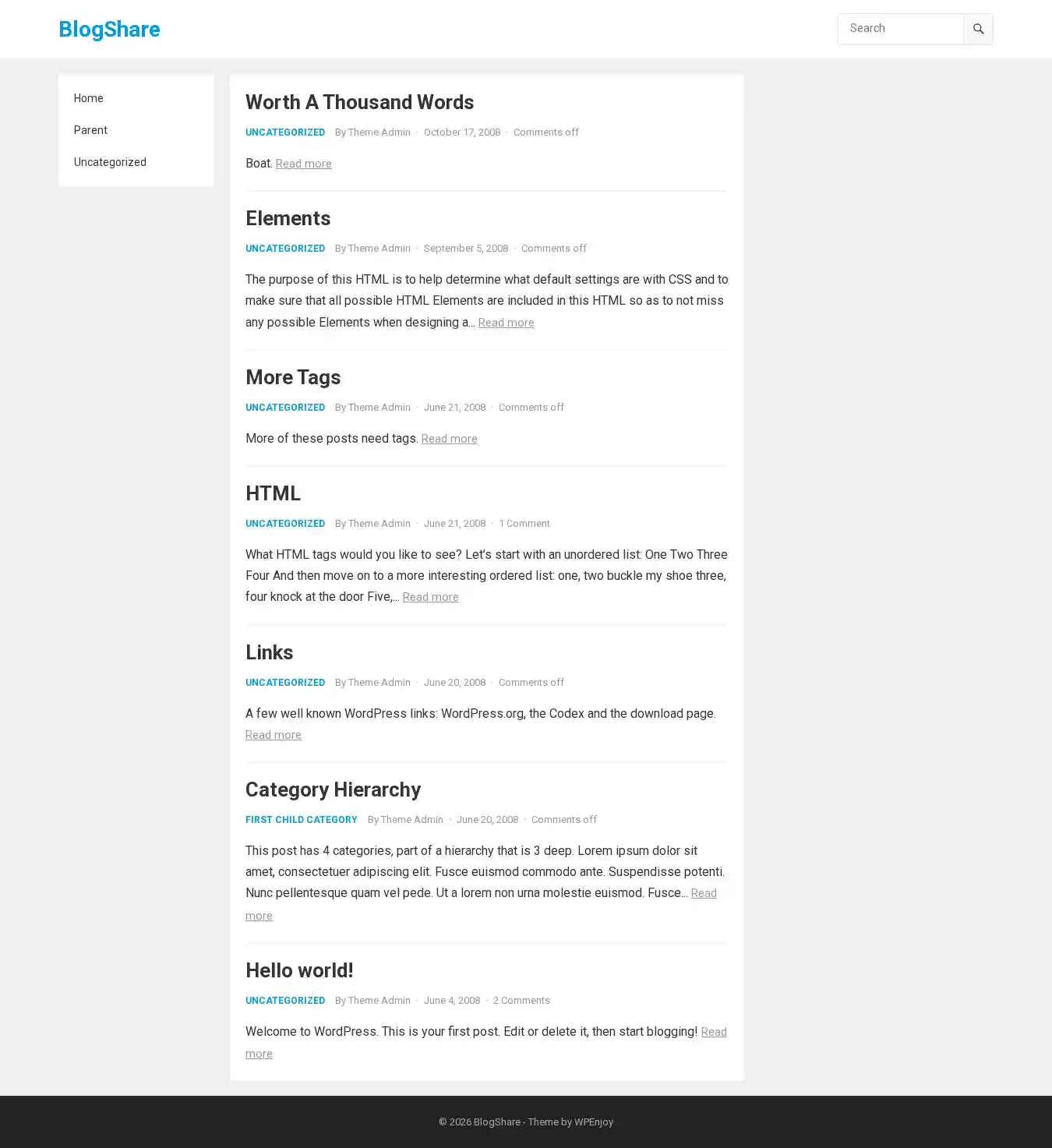 BlogShare home page on desktop