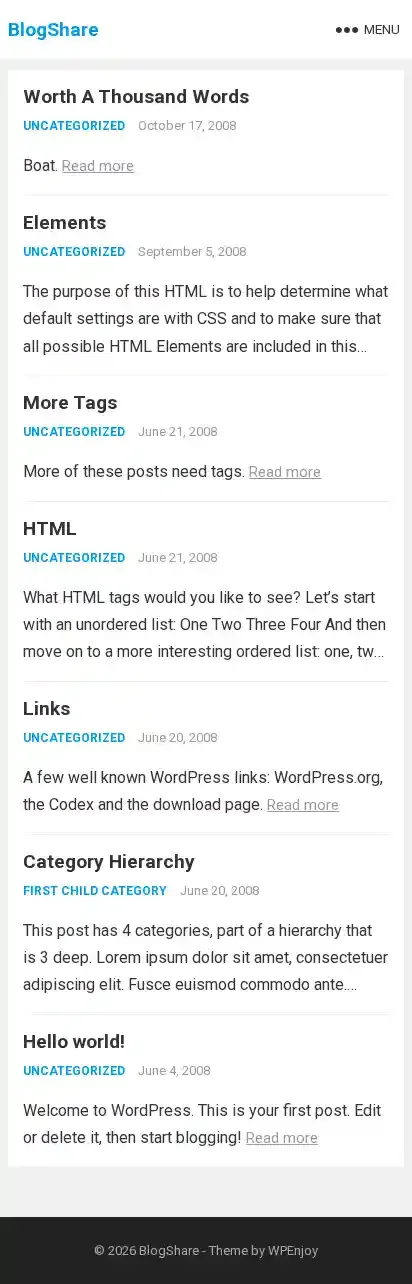 BlogShare home page on mobile