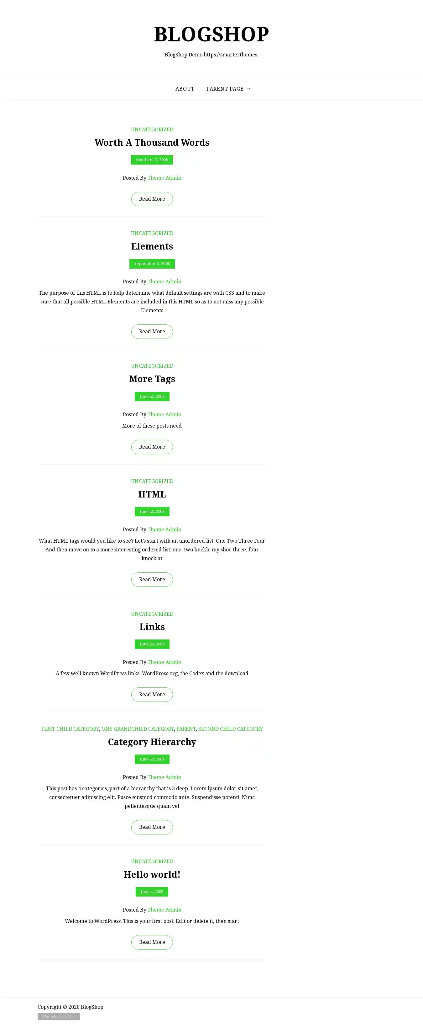 BlogShop home page on desktop