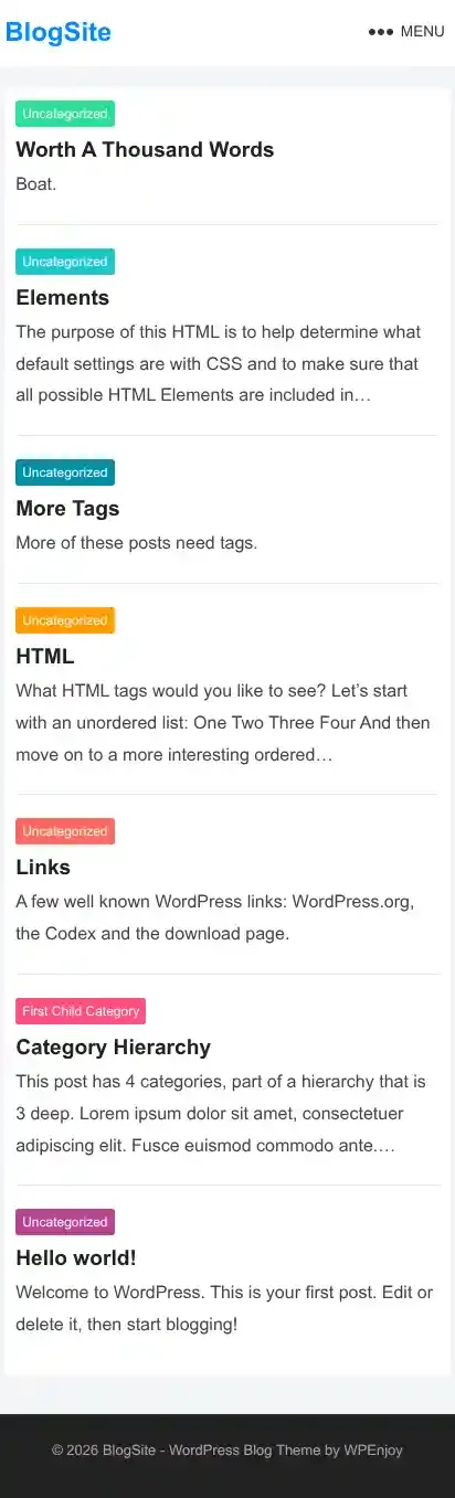 BlogSite home page on mobile