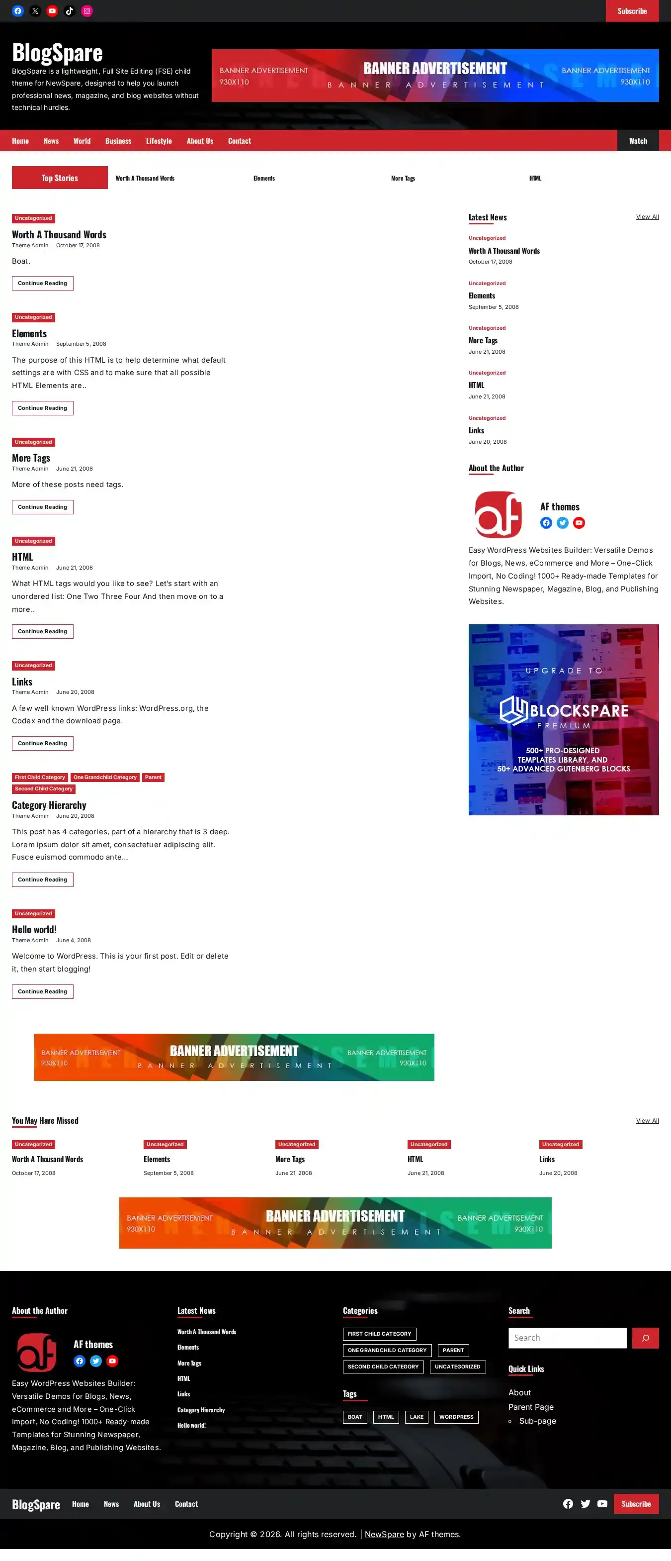 BlogSpare home page on desktop