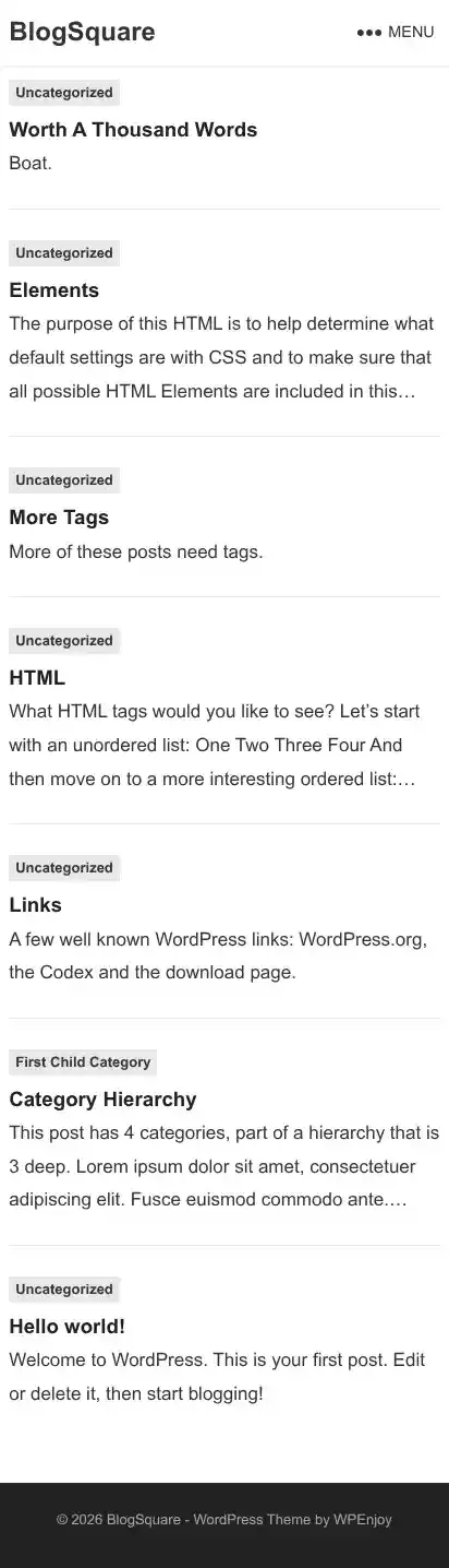 BlogSquare home page on mobile