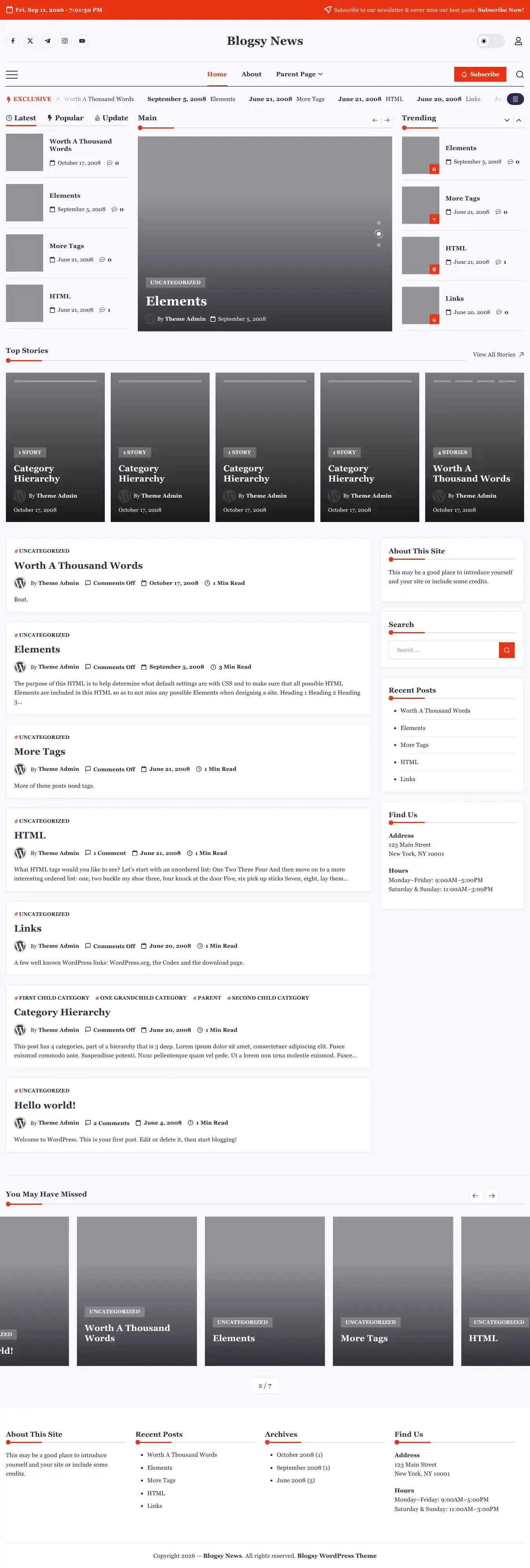 Blogsy News home page on desktop