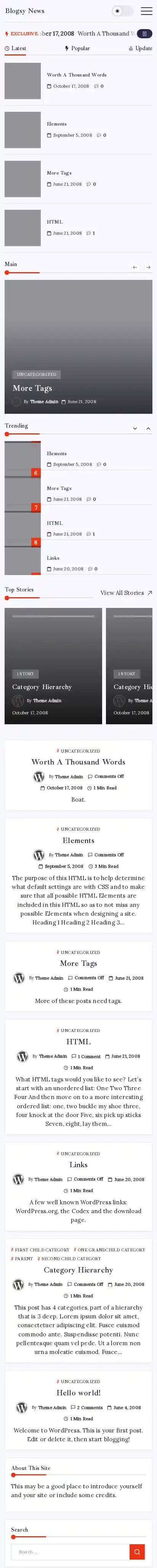 Blogsy News home page on mobile