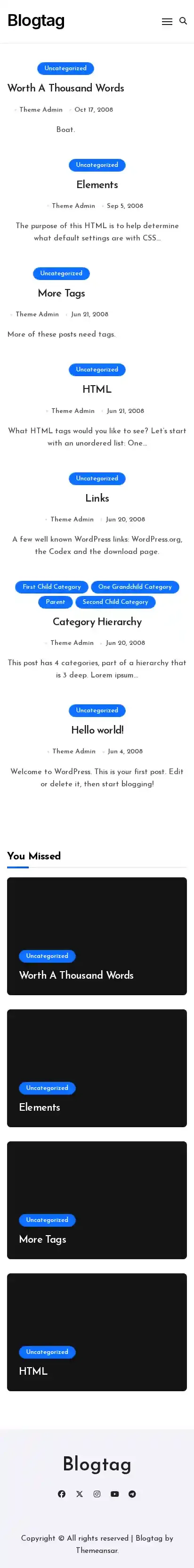 Blogtag home page on mobile