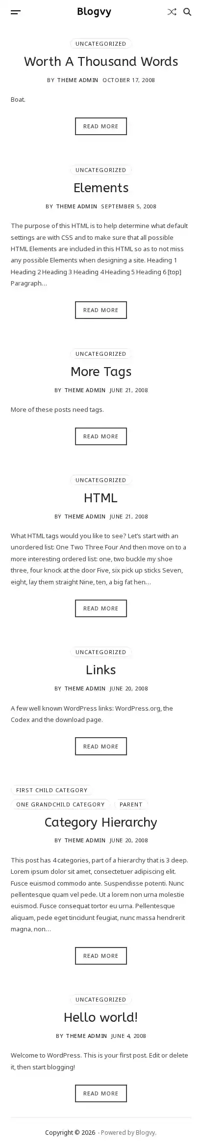 Blogvy home page on mobile