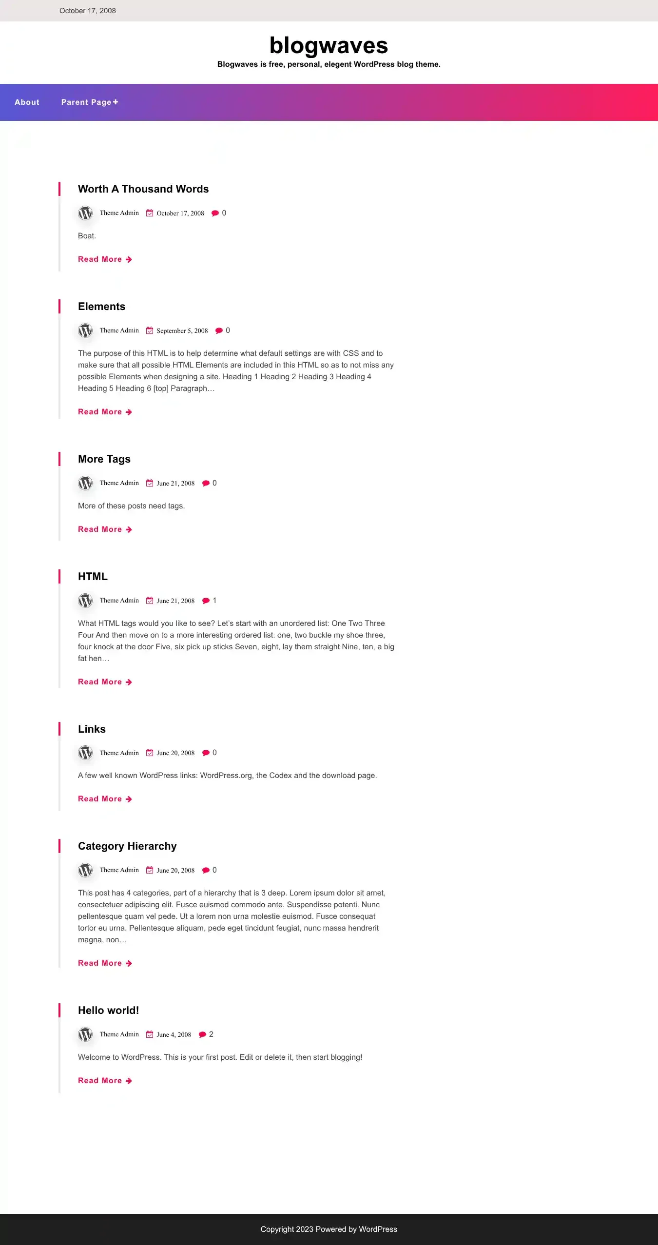 blogwaves home page on desktop
