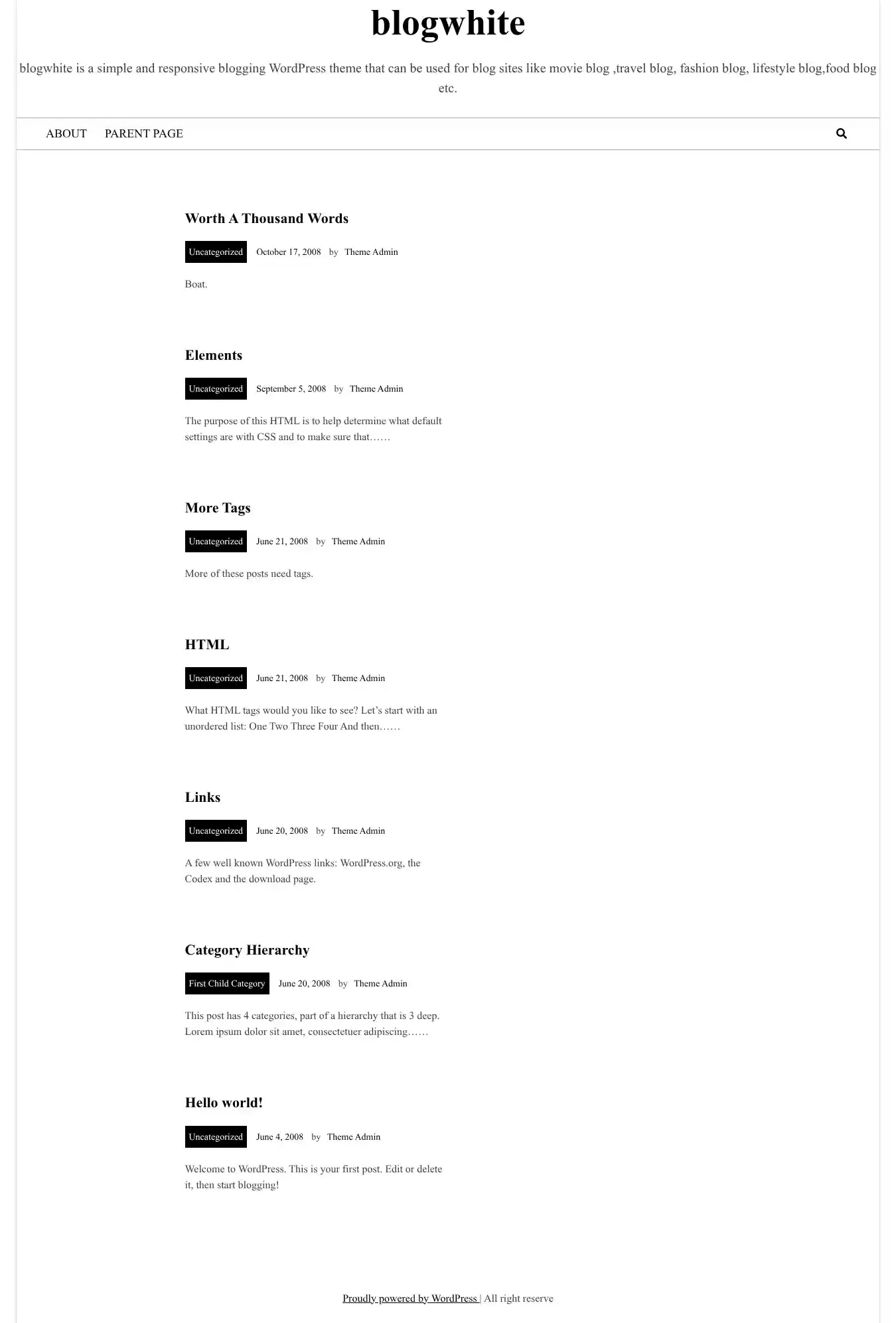 blogwhite home page on desktop