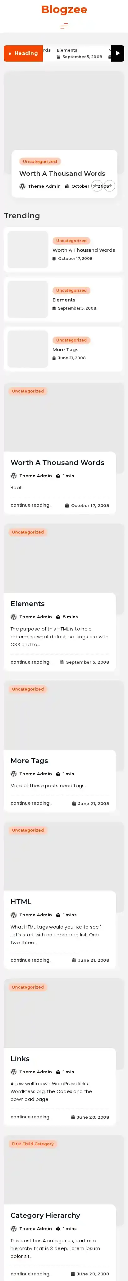Blogzee home page on mobile
