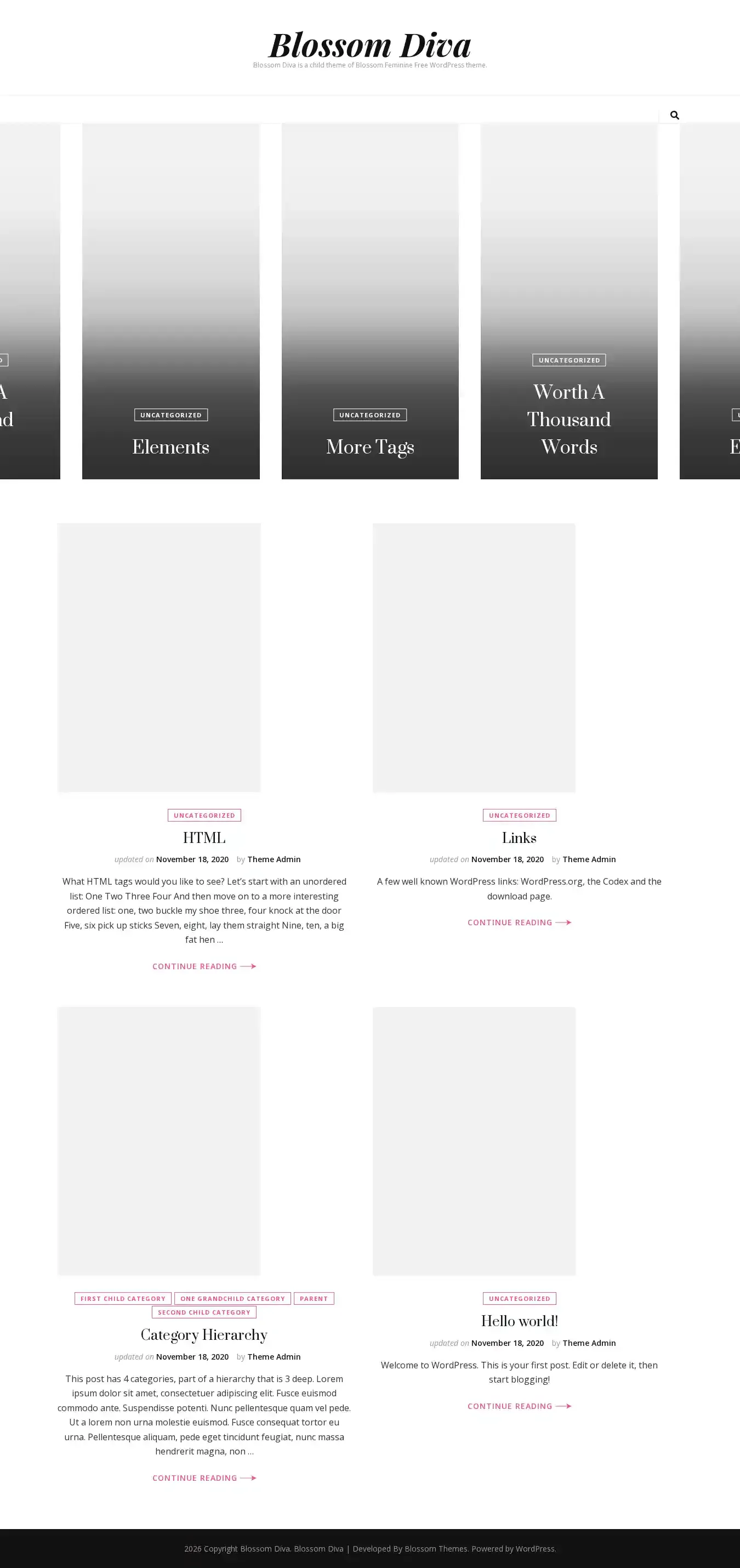 Blossom Diva home page on desktop