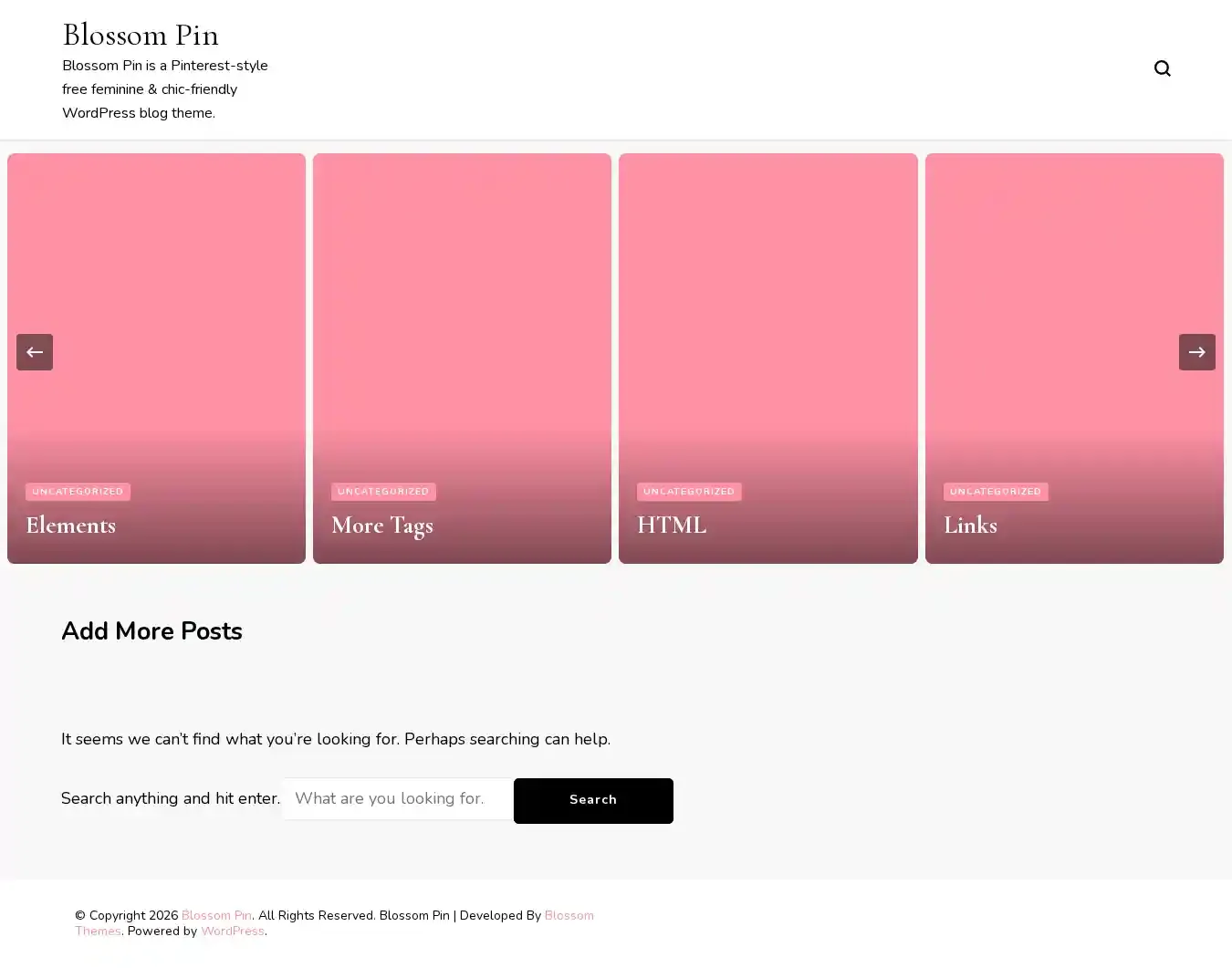 Blossom Pin home page on desktop