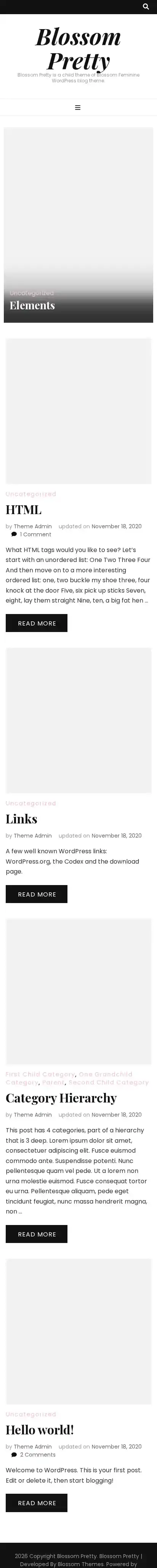 Blossom Pretty home page on mobile