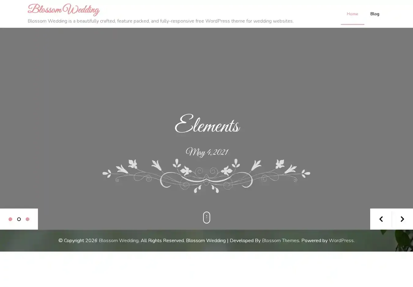 Blossom Wedding home page on desktop