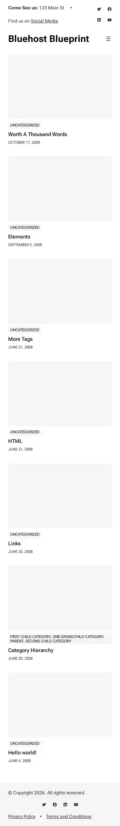 Bluehost Blueprint home page on mobile