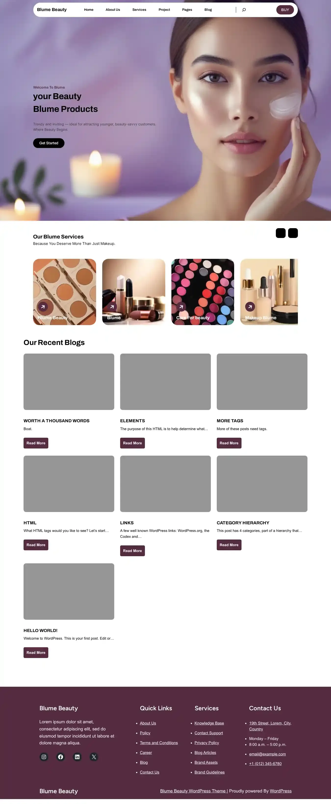 Blume Beauty home page on desktop