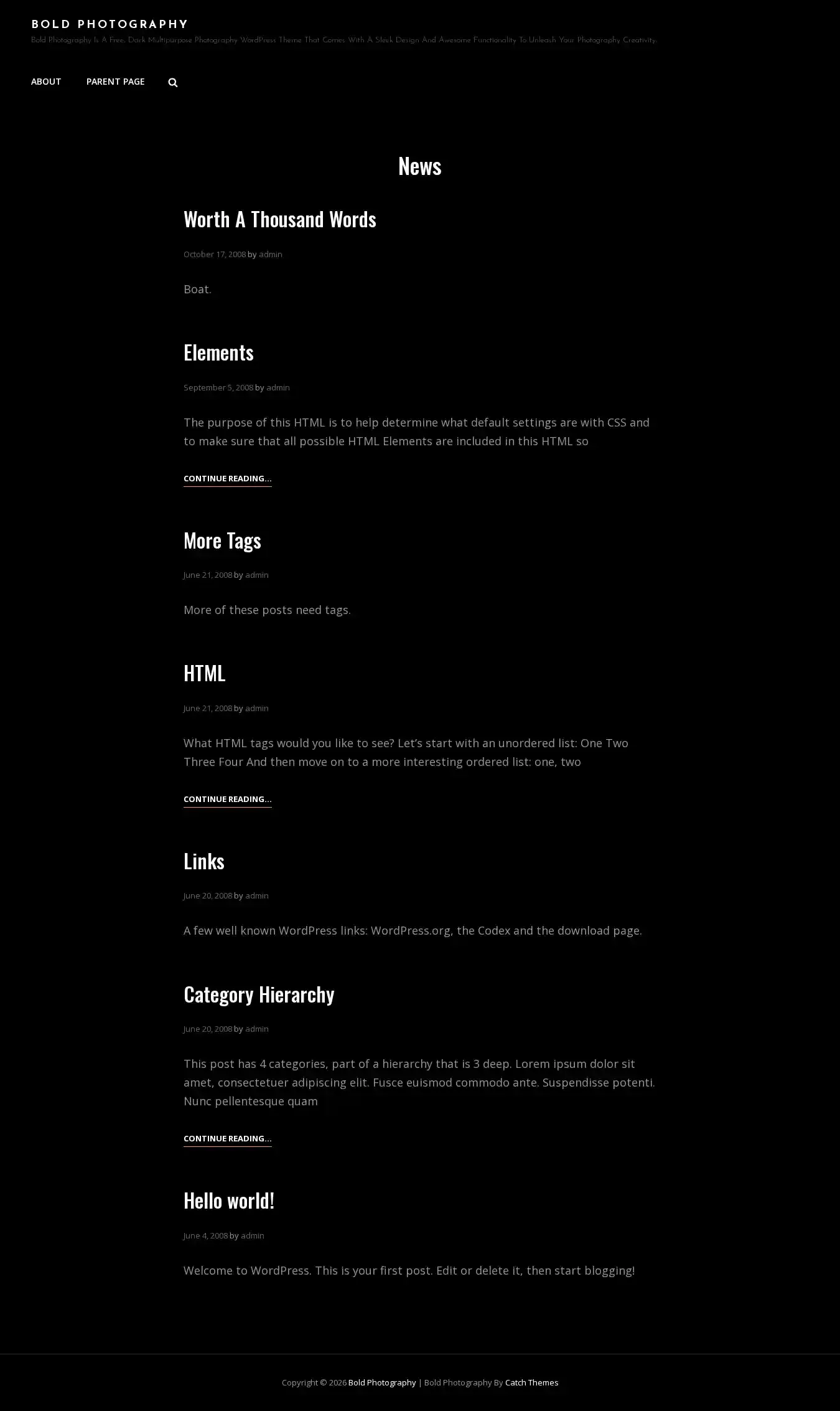 Bold Photography home page on desktop