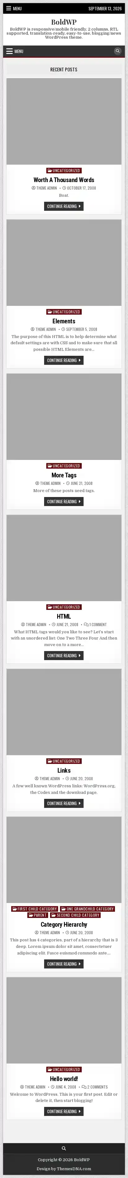 BoldWP home page on mobile