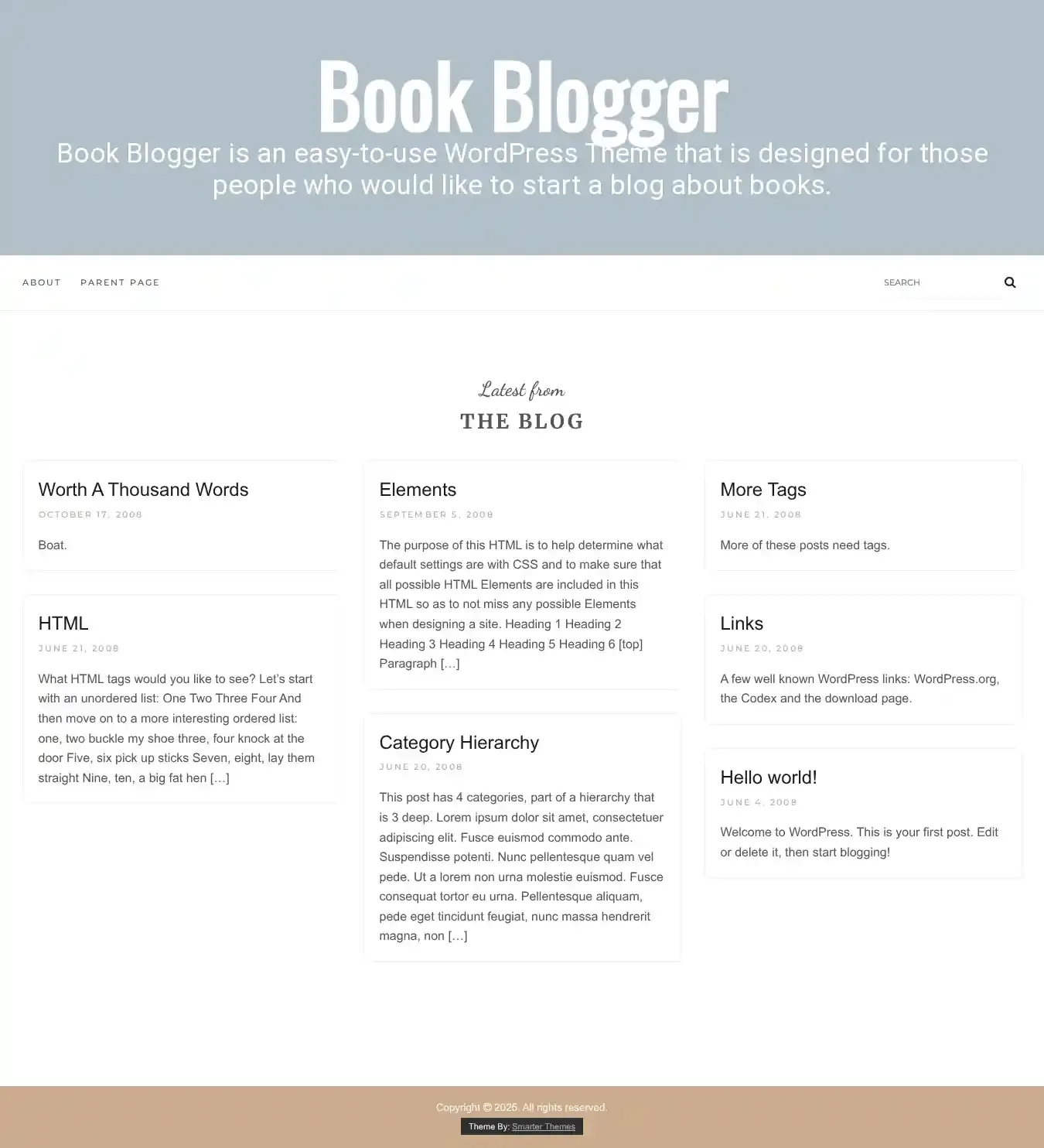 Book Blogger home page on desktop