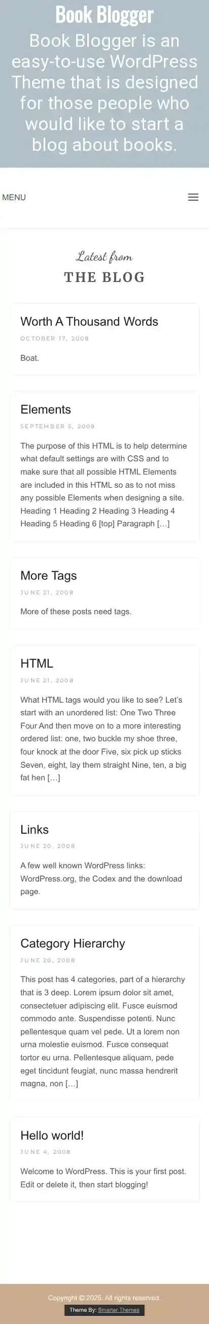 Book Blogger home page on mobile