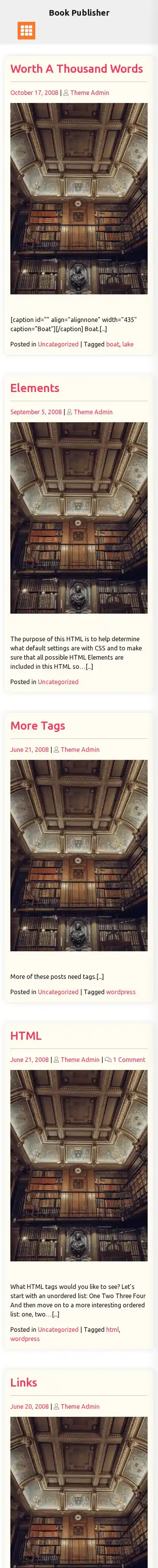 Book Publisher home page on mobile