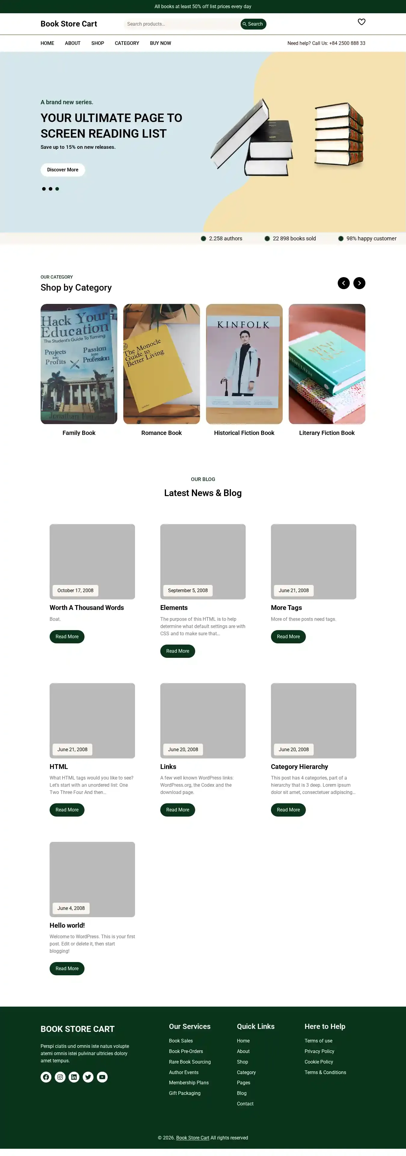 Book Store Cart home page on desktop