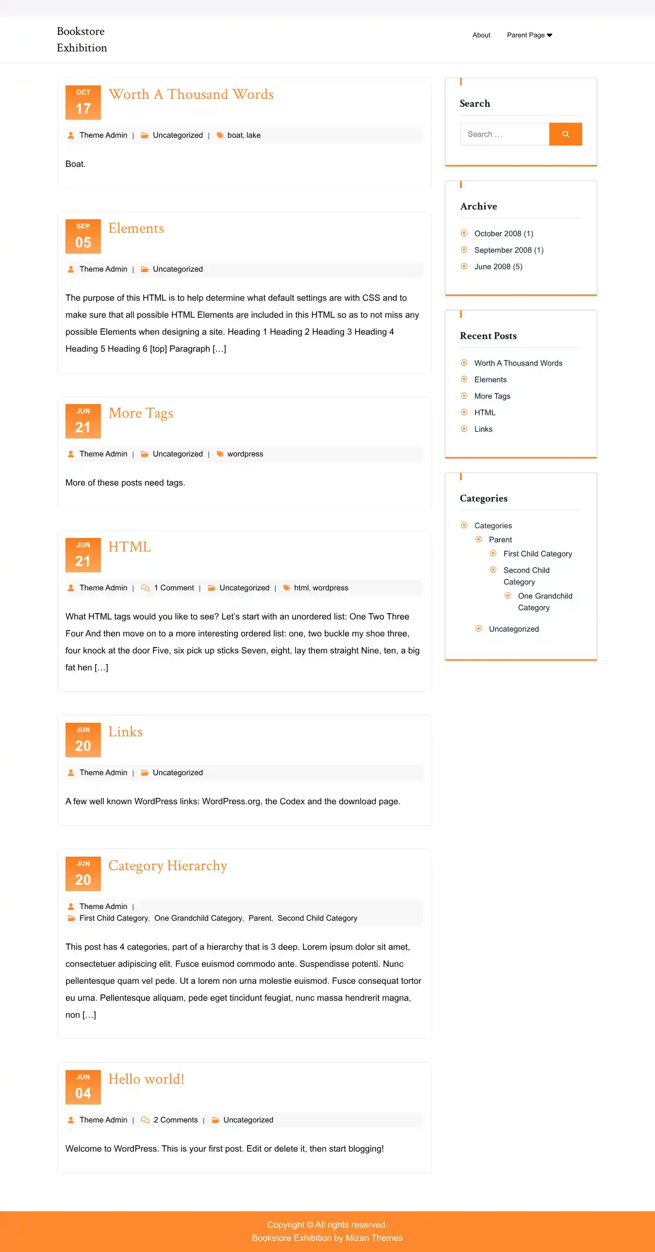 Bookstore Exhibition home page on desktop