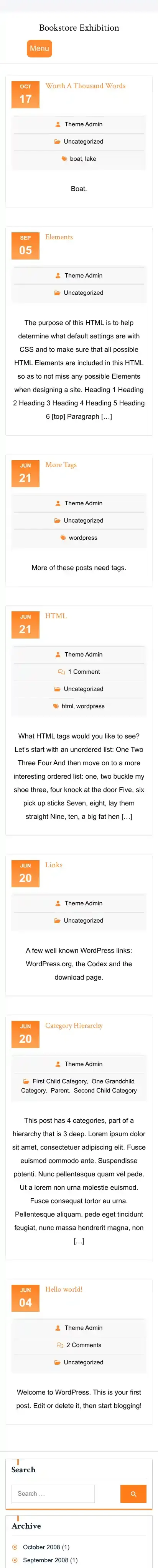 Bookstore Exhibition home page on mobile