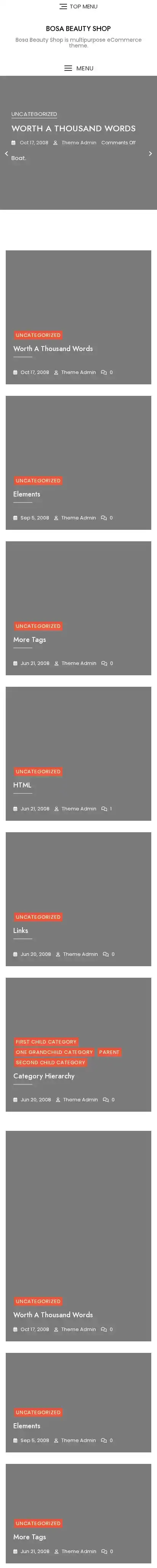 Bosa Beauty Shop home page on mobile
