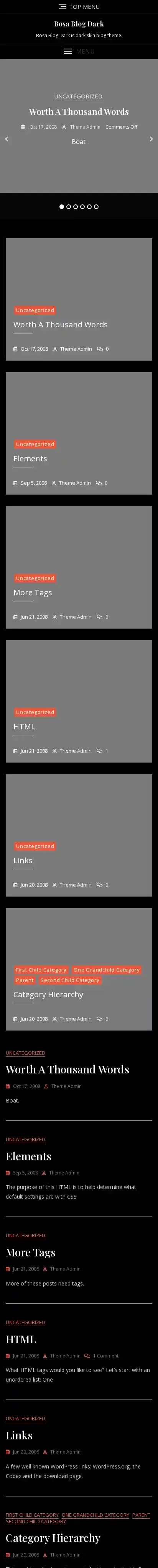 Bosa Blog Dark home page on mobile
