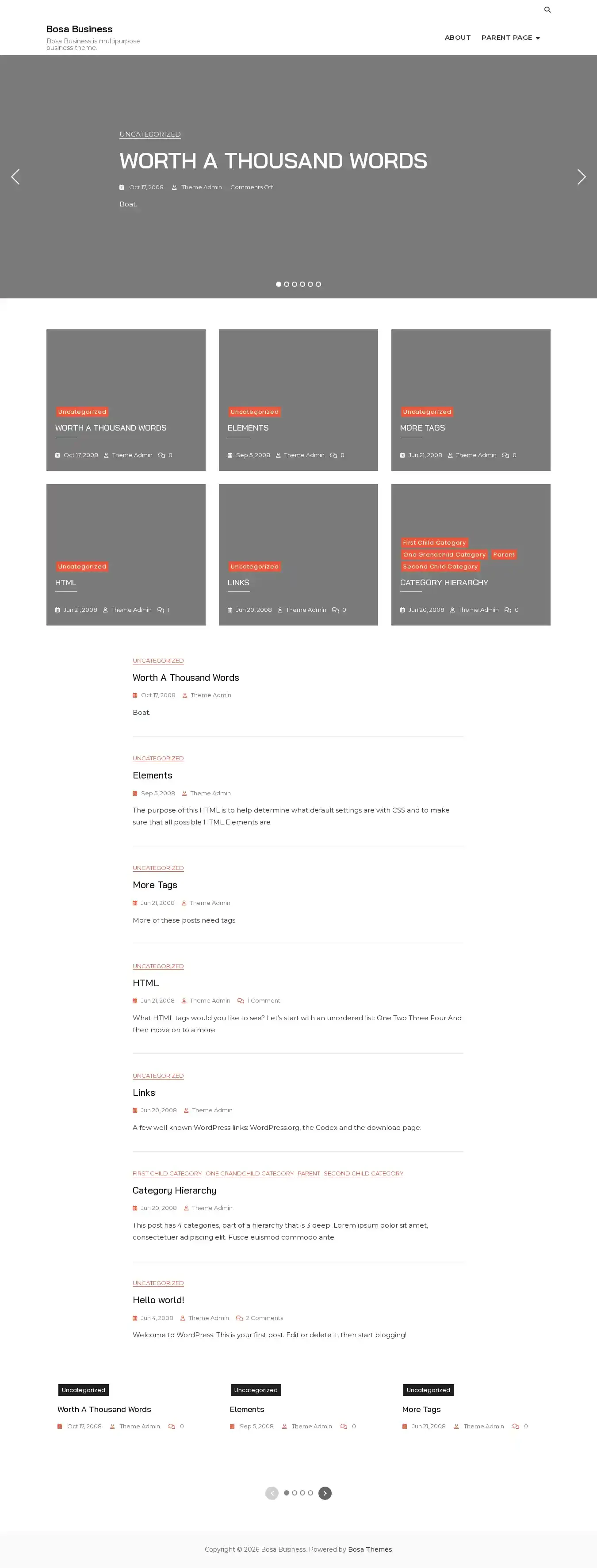Bosa Business home page on desktop