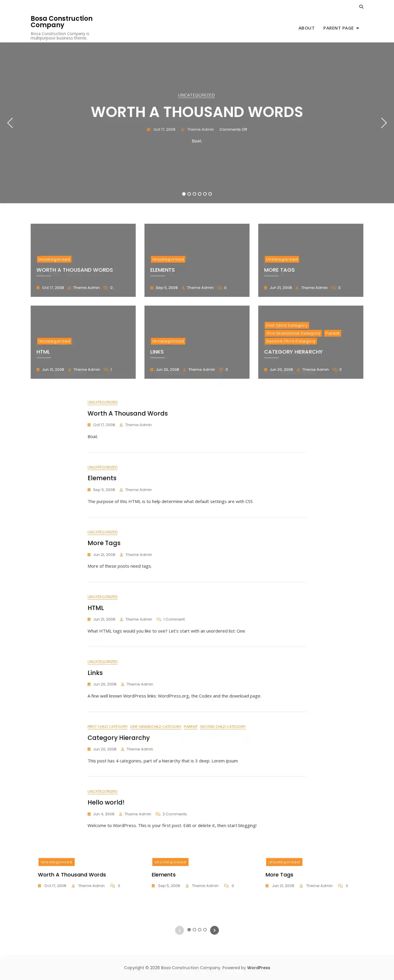 Bosa Construction Company home page on desktop