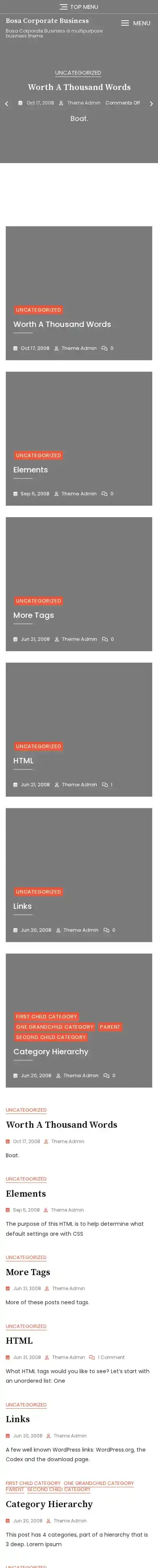 Bosa Corporate Business home page on mobile