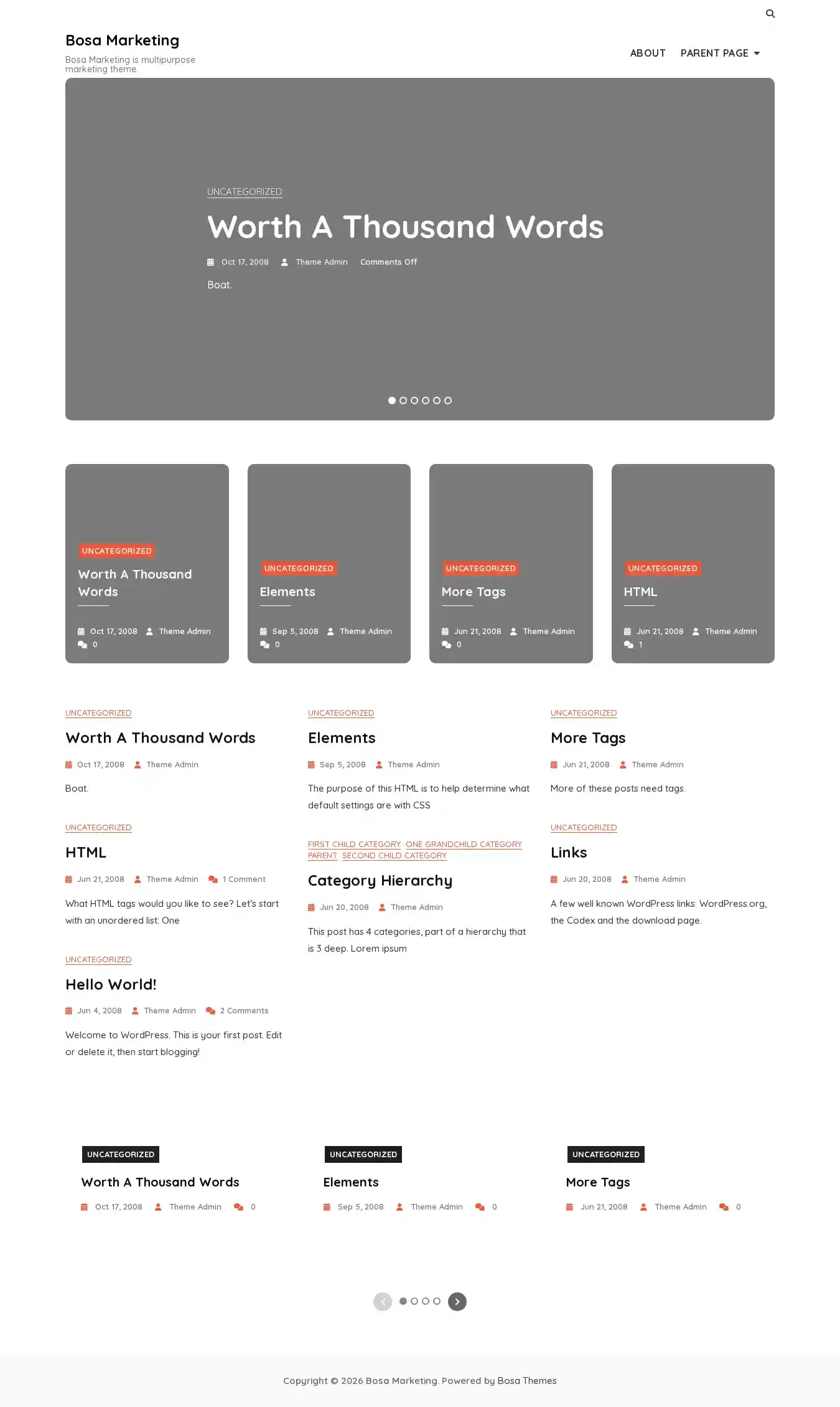 Bosa Marketing home page on desktop
