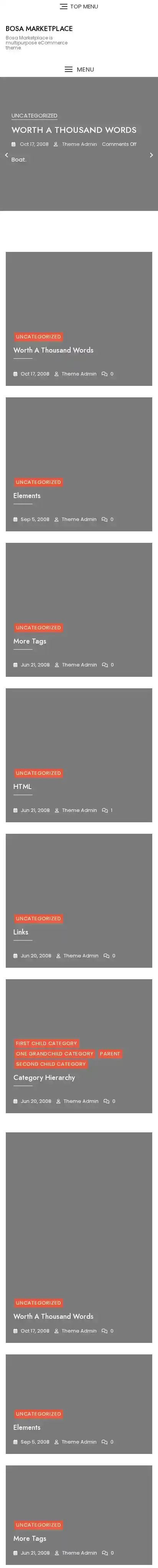 Bosa Marketplace home page on mobile
