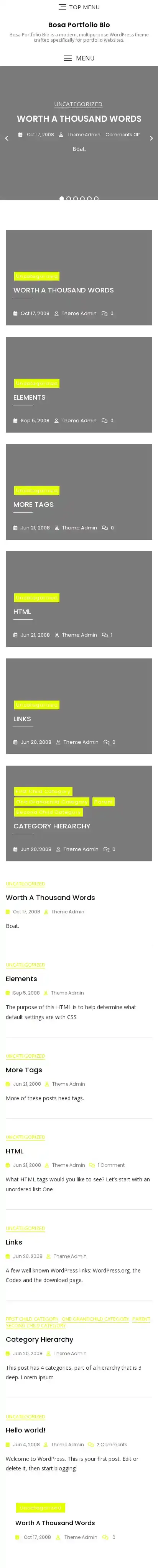 Bosa Portfolio Bio home page on mobile