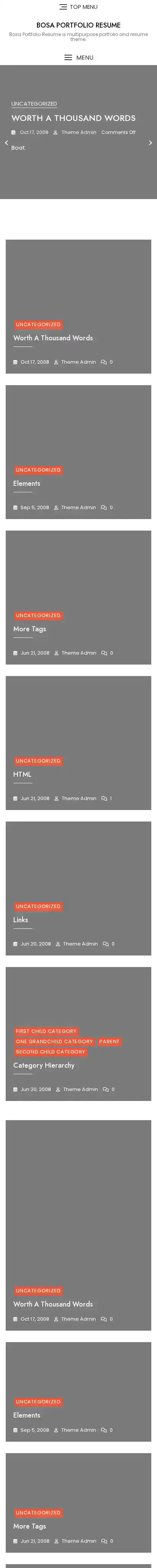Bosa Portfolio Resume home page on mobile