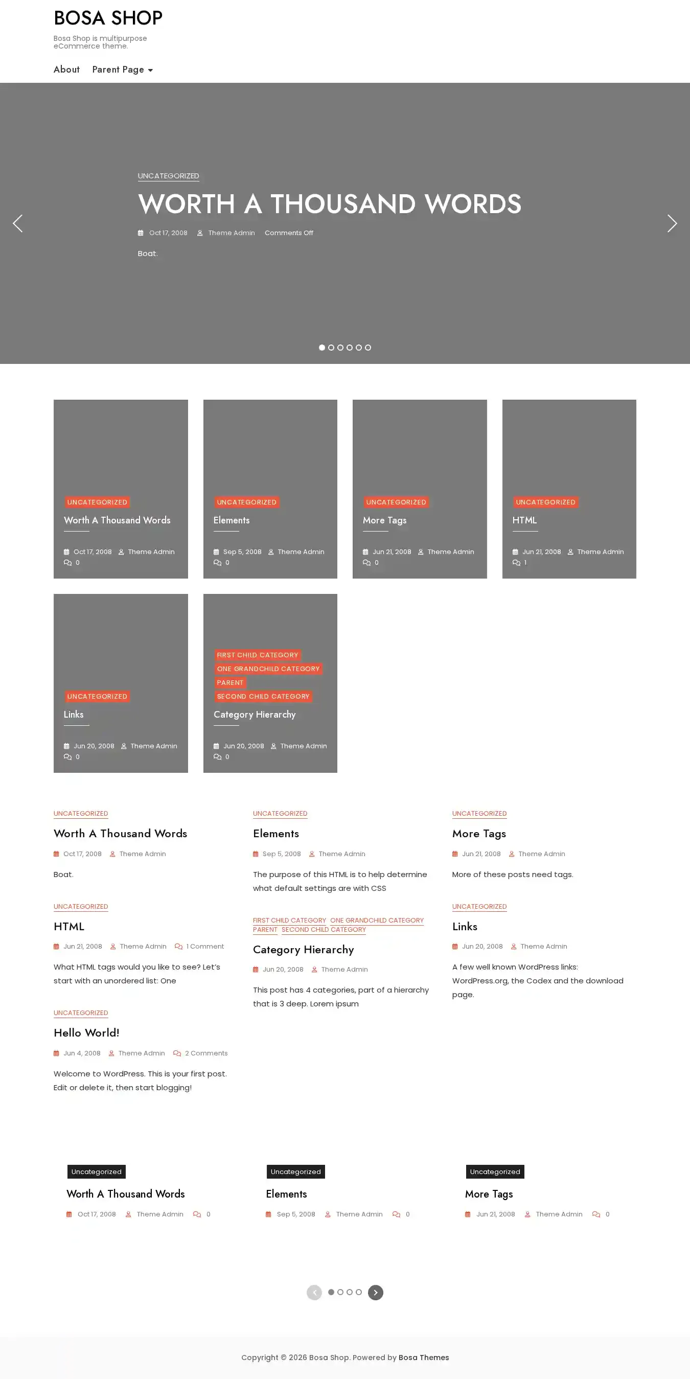 Bosa Shop home page on desktop