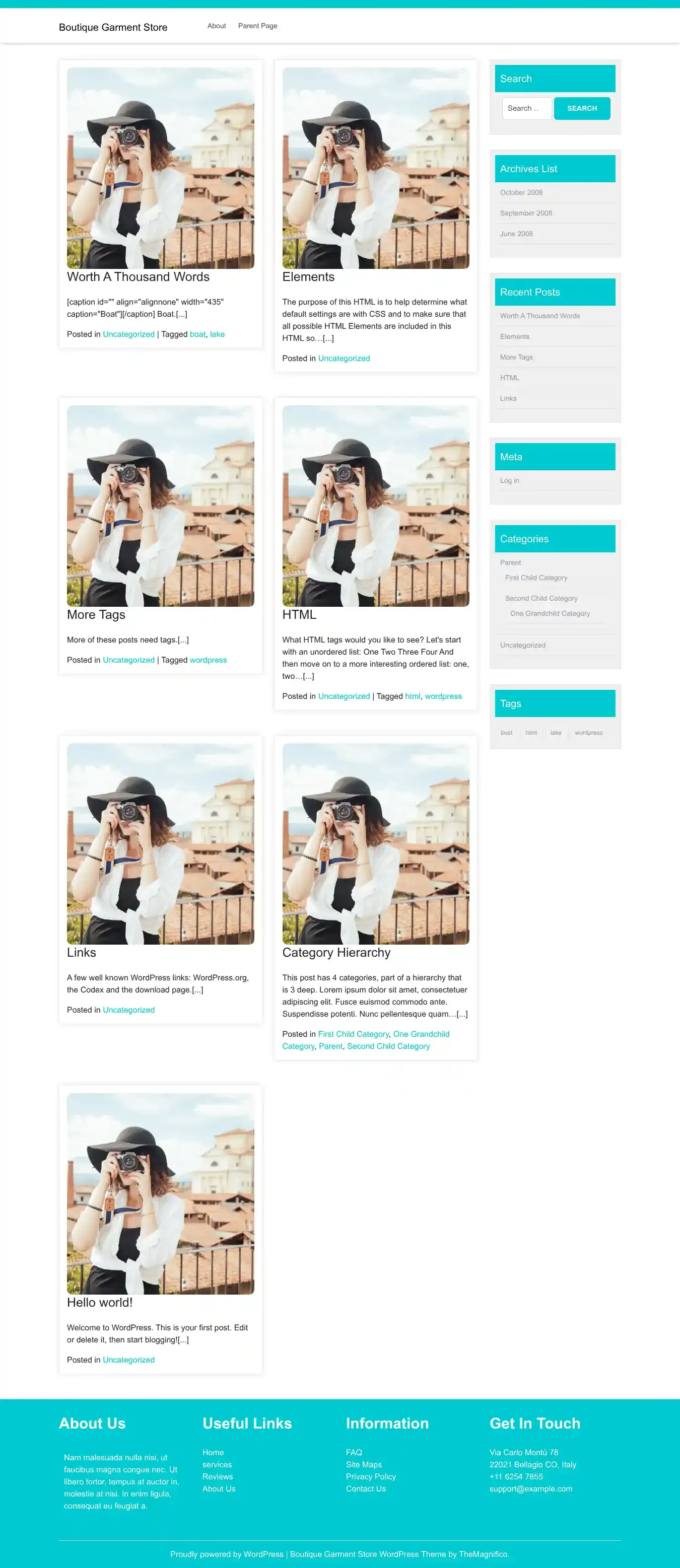 Boutique Garment Store home page on desktop