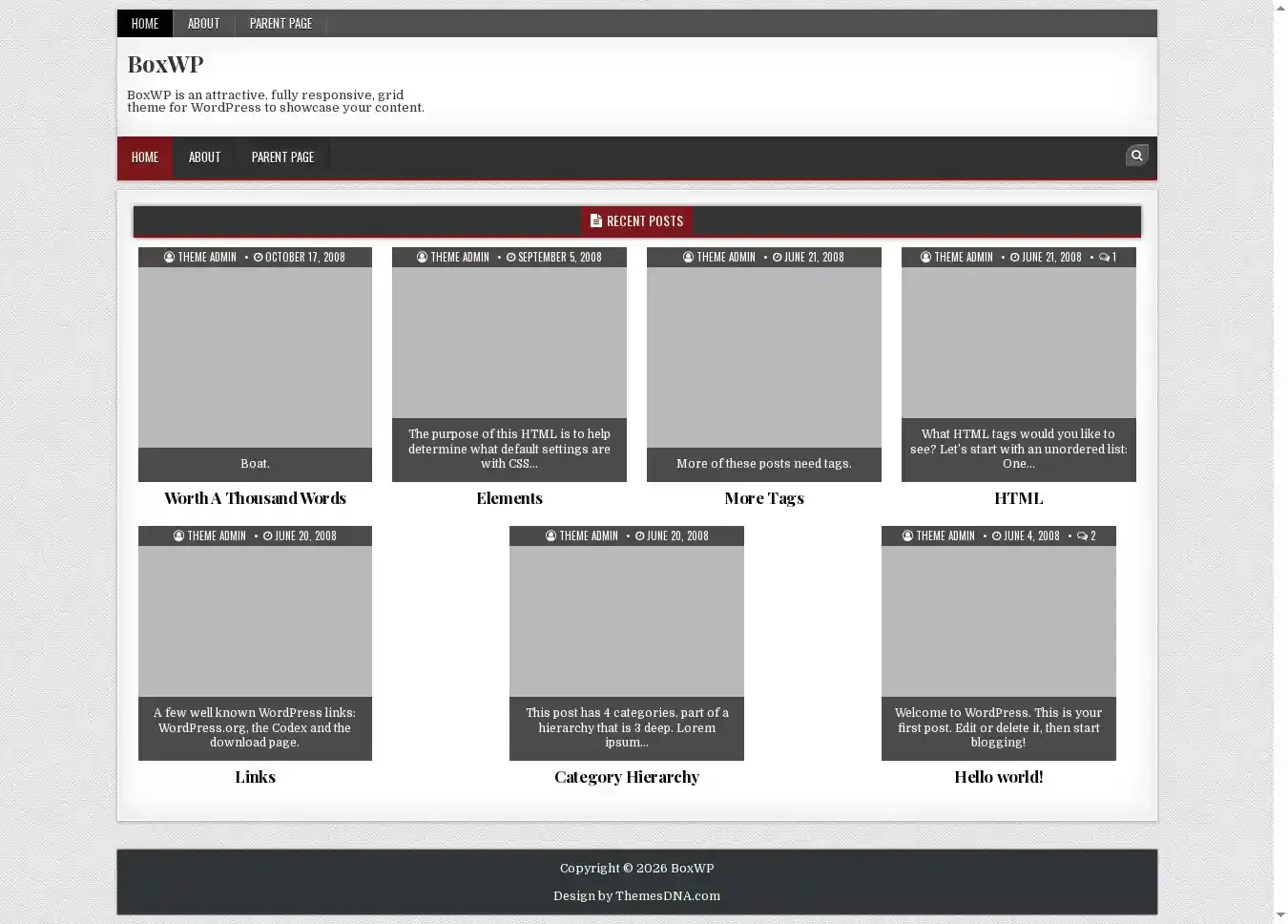 BoxWP home page on desktop