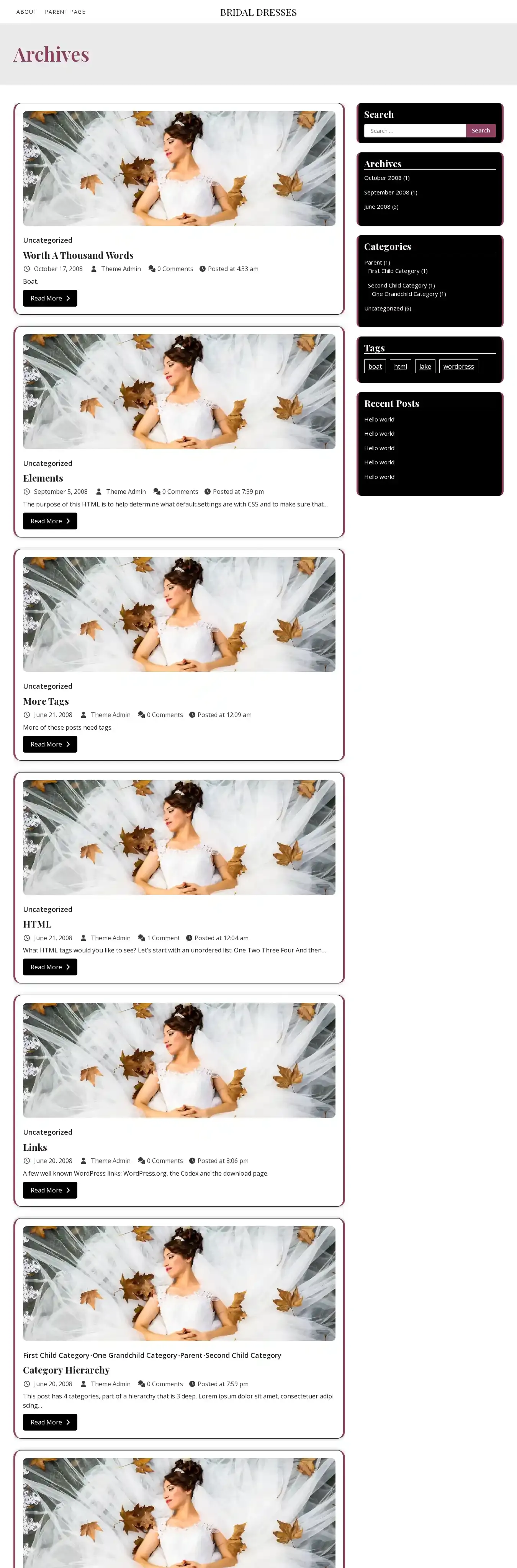 Bridal Dresses home page on desktop