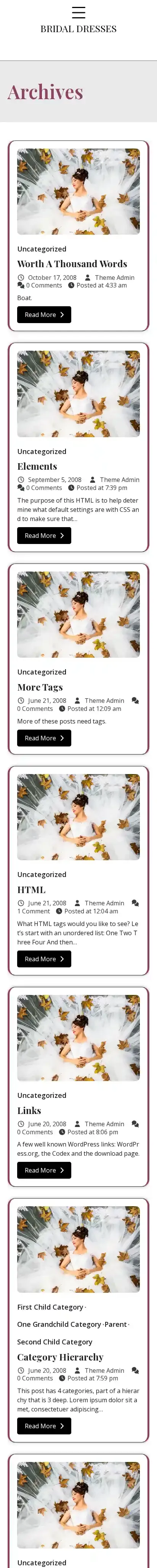 Bridal Dresses home page on mobile